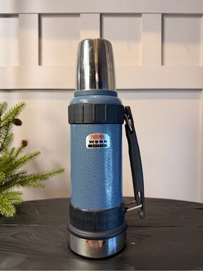 Vintage Thermos Works Series Insulated Gun Metal Blue Bottle Thermax